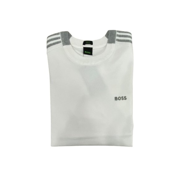 NWT Hugo Boss Men's Color Blocked Cotton Blend Sweater Striped Logo White S-XXL - Picture 2 of 5